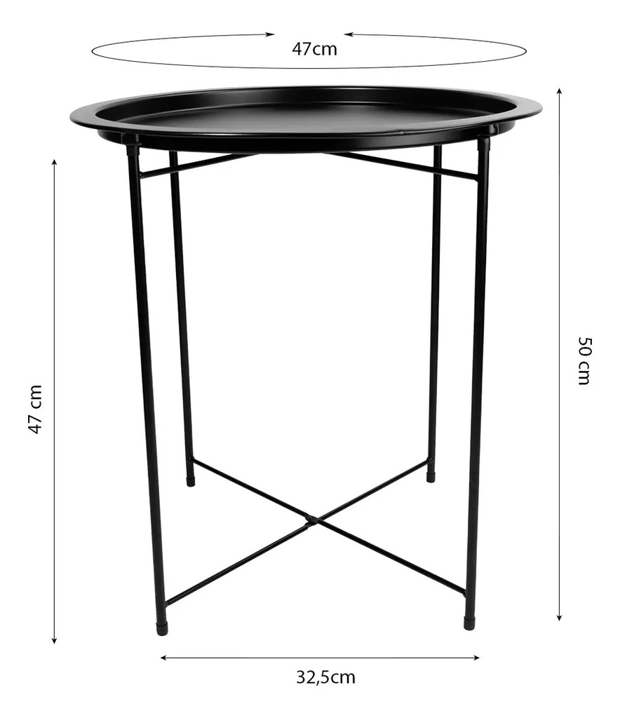 Mesa Ratona Auxiliar Dakota Redonda Plegable Con Bandeja Desmontable Negro