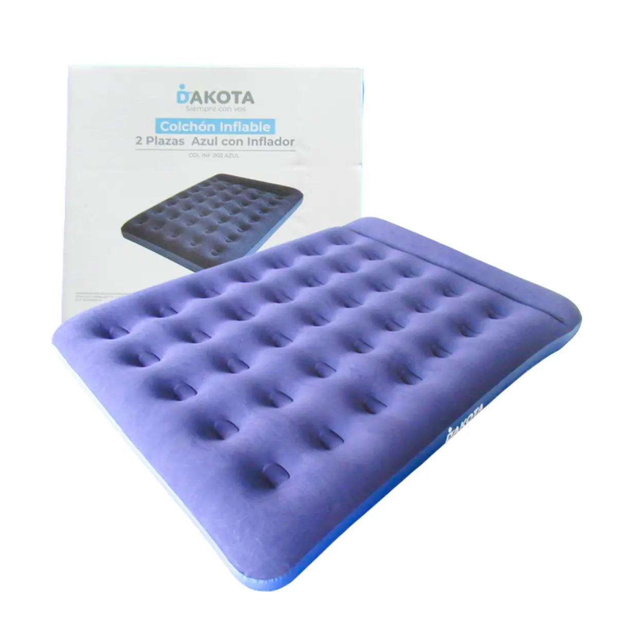Colchón Inflable 2 Plazas Dakota Con Almohada Incorporada Color Azul, De Pvc Resistente