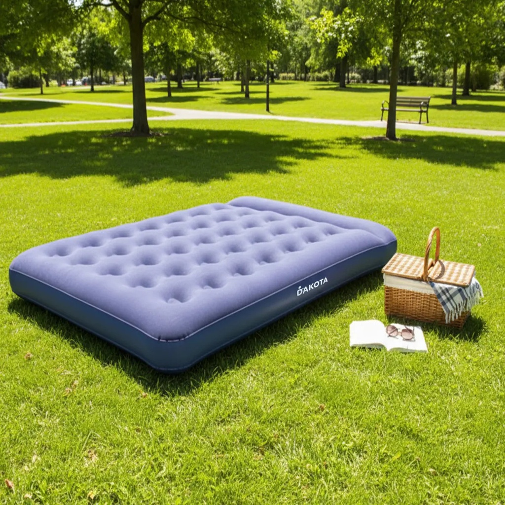 Colchón Inflable 2 Plazas Dakota Con Almohada Incorporada Color Azul, De Pvc Resistente