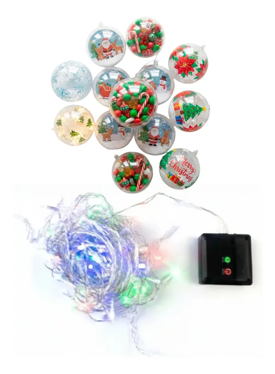 Combo Set Navideño Adornos Guirnaldas Decorativas Led Solar Trasparentes