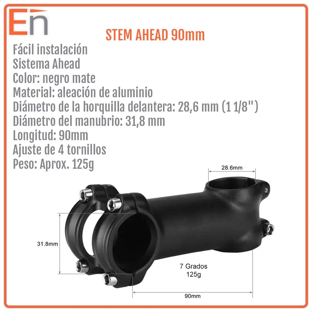 Stem 90mm Bicicleta Mtb Aluminio 28.6 X 31.8 Negro