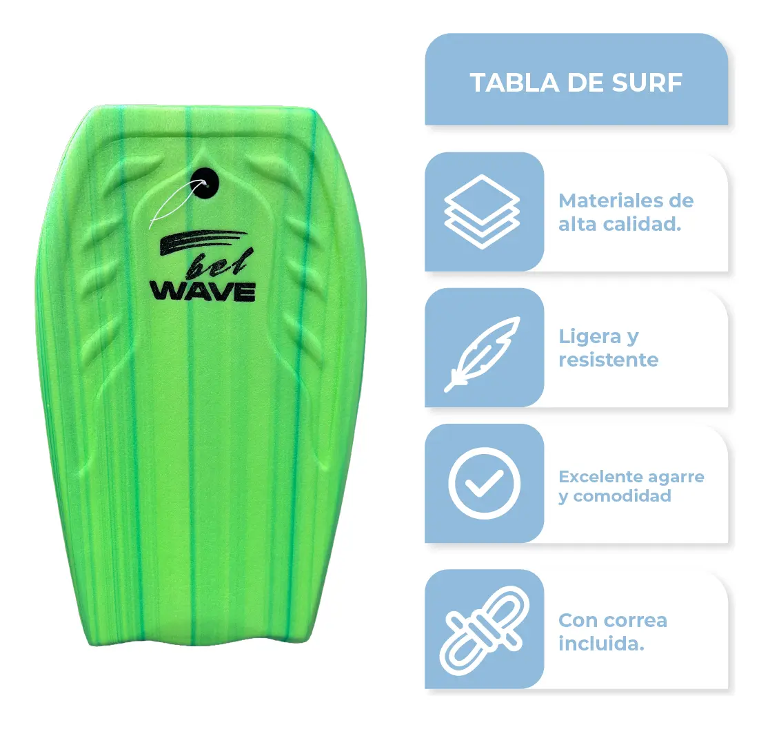 Combo X2 Tabla Barrenador Niños Bodyboard 58cm Playa Surf Bel 30000 Color Verde + Pita De Regalo Verdex2