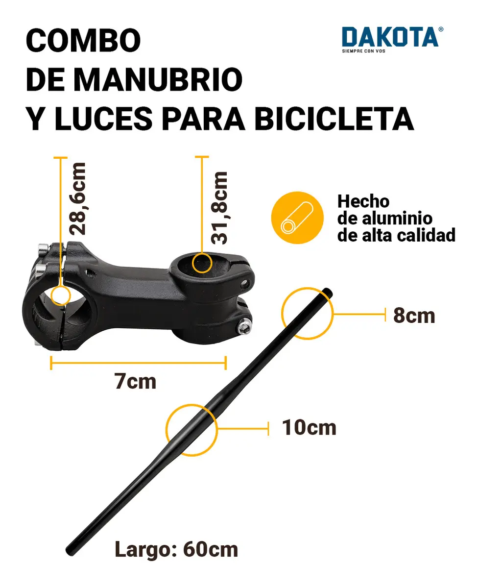 Combo Bicicleta Manubrio Incluye Stem Y Kit De Luces Delantera/trasera Dakota Color Negro