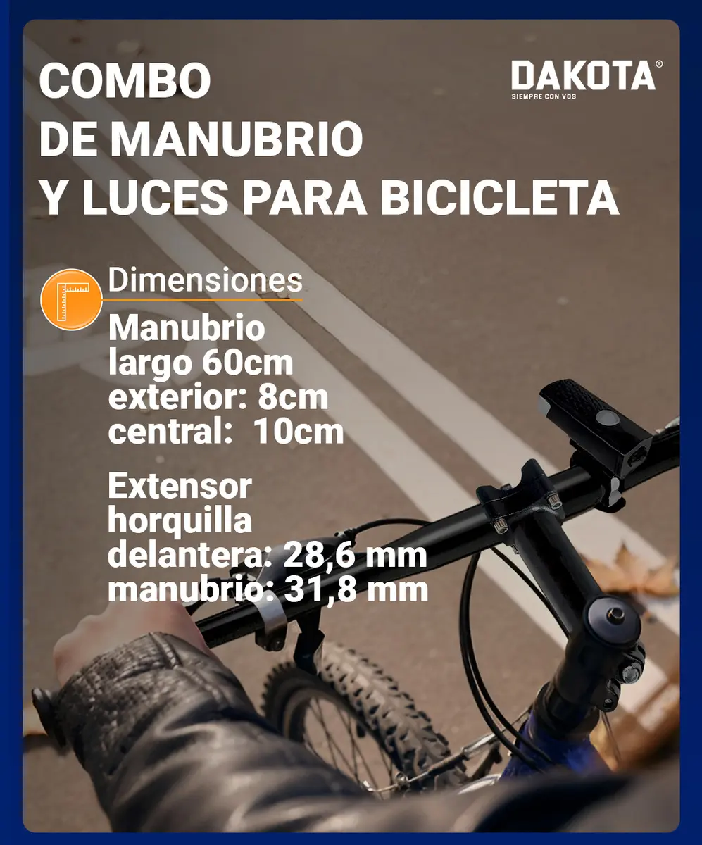 Combo Bicicleta Manubrio Incluye Stem Y Kit De Luces Delantera/trasera Dakota Color Negro