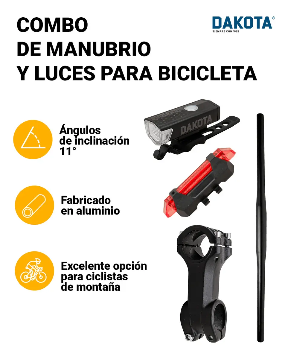 Combo Bicicleta Manubrio Incluye Stem Y Kit De Luces Delantera/trasera Dakota Color Negro