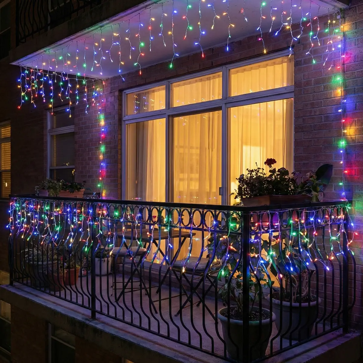 Guirnalda Decorativa 120 Luces Led 6m Inalámbrica Carga Solar Exterior E Interior Multicolor Rgb