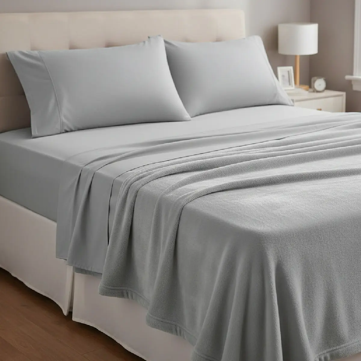 Combo King Frazada Aterciopelada 200x230 Gris + Sábanas Dakota 600 Hilos Gris Liso 1 Kg