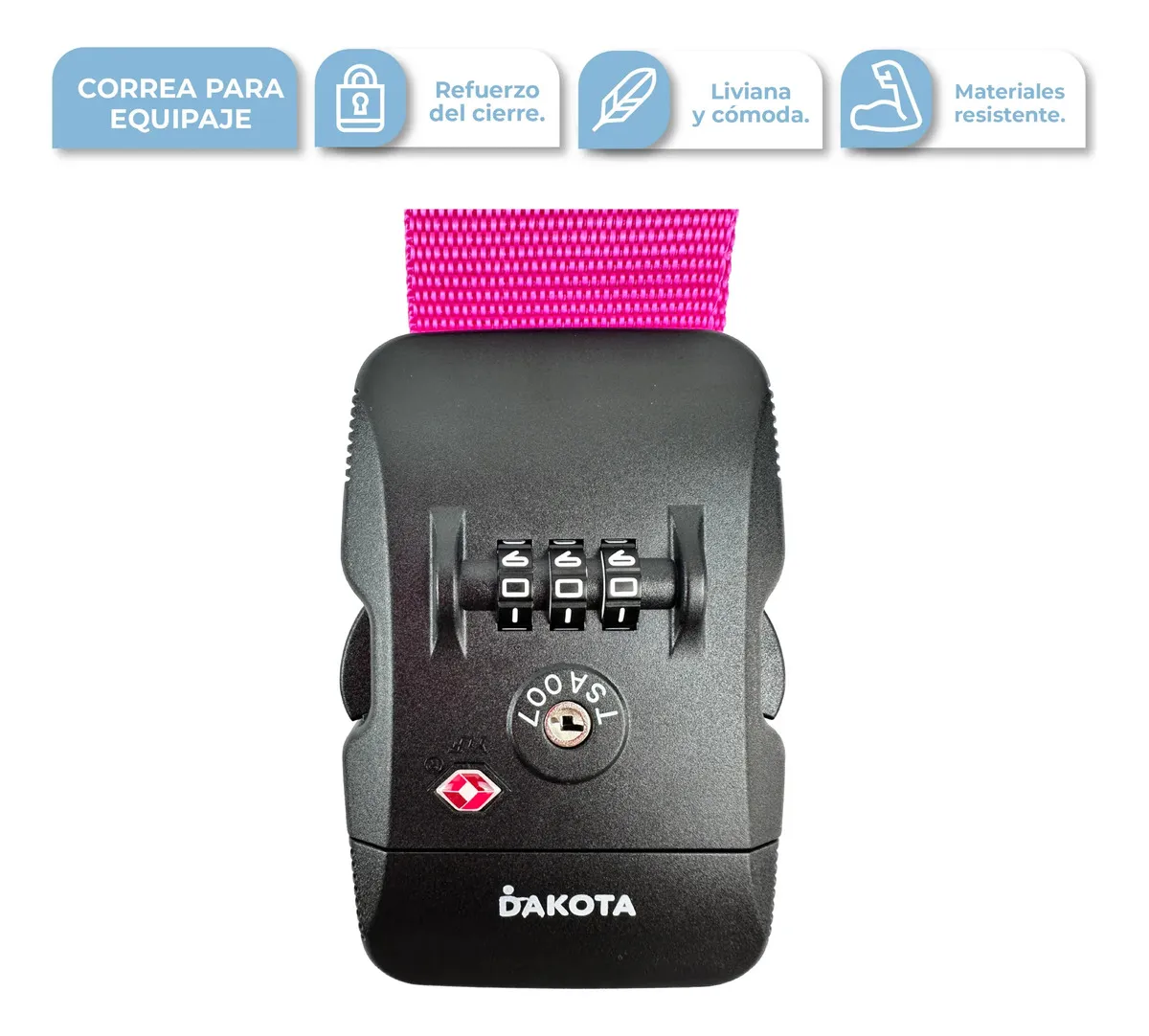 Correa De Seguridad Para Valijas Con Combinación Numérica Ajustable 2 Metros Color Rosado Rosa Lisa