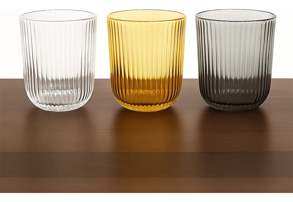 Set X6 Vasos De Vidrio Trasparentes Dakota Con Líneas Premium Color Dorado