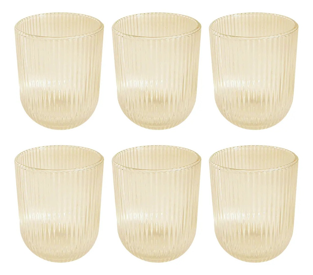Set X6 Vasos De Vidrio Trasparentes Dakota Con Líneas Premium Color Dorado