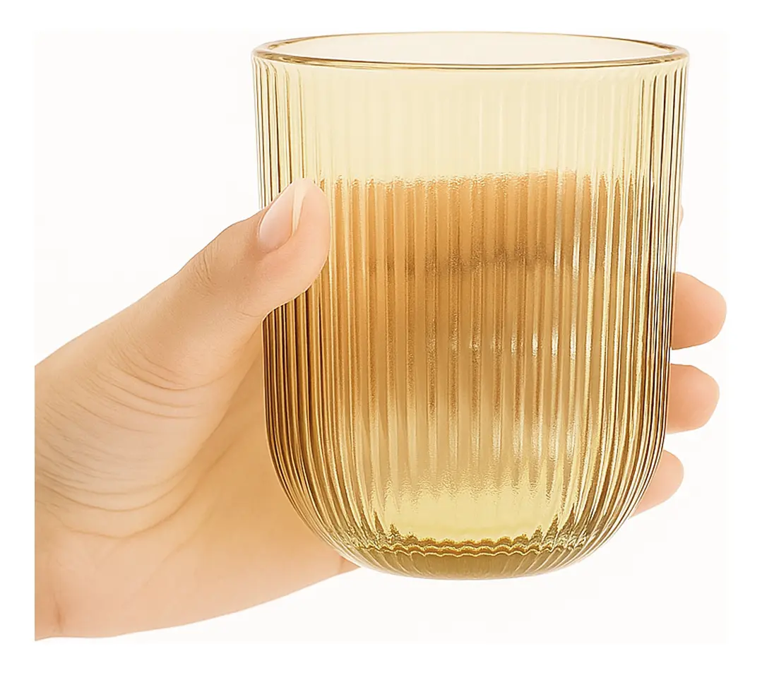 Set X6 Vasos De Vidrio Trasparentes Dakota Con Líneas Premium Color Dorado