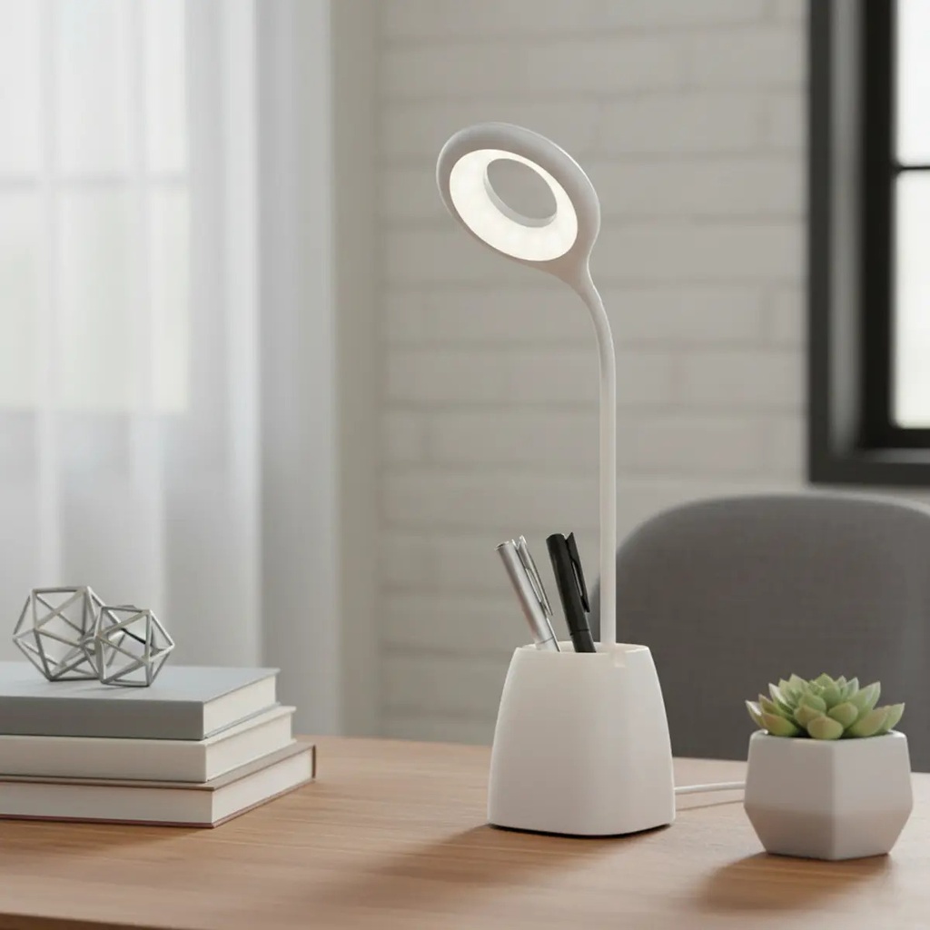 Lampara Velador Led Dakota Mesa Escritorio Flexible Dimerizable Táctil Recargable Lapicero Blanco