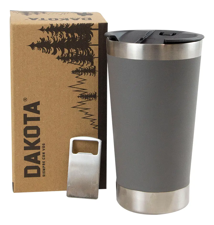Vaso Térmico Cervecero 500ml Dakota Acero Inoxidable Con Tapa Y Destapador Color Gris Oscuro Liso