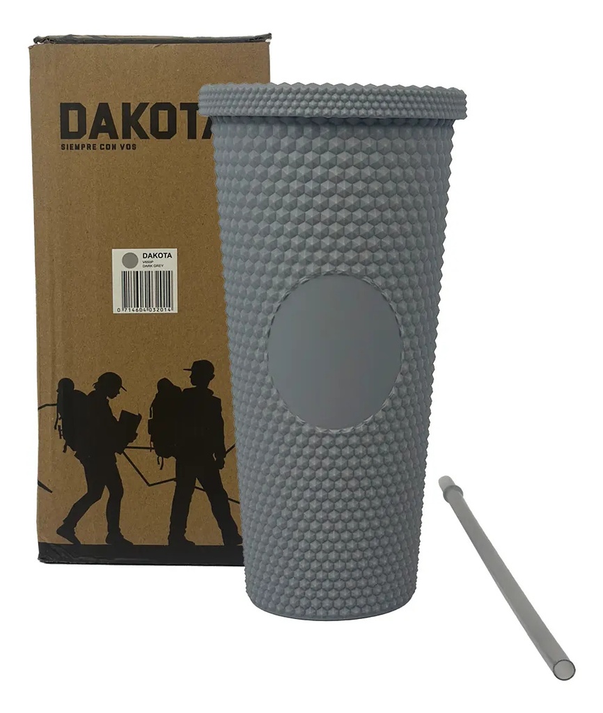 Combo 2 Vasos Térmicos Dakota 650ml Acero Inoxidable Engomado Con Bombilla  Gris Oscuro Gris Oscurox2 Liso