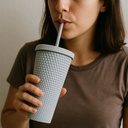 Combo 2 Vasos Térmicos Dakota 650ml Acero Inoxidable Engomado Con Bombilla  Gris Oscuro Gris Oscurox2 Liso
