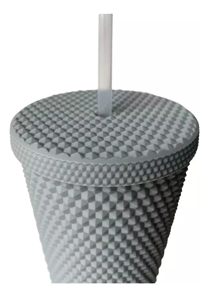 Vaso Térmico Dakota 650ml De Acero Inoxidable Engomado Con Bombilla Reutilizable Color Gris Oscuro Liso