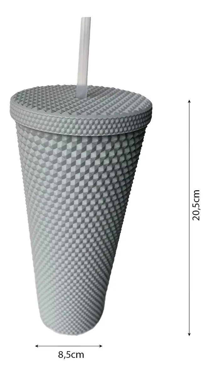 Vaso Térmico Dakota 650ml De Acero Inoxidable Engomado Con Bombilla Reutilizable Color Gris Oscuro Liso