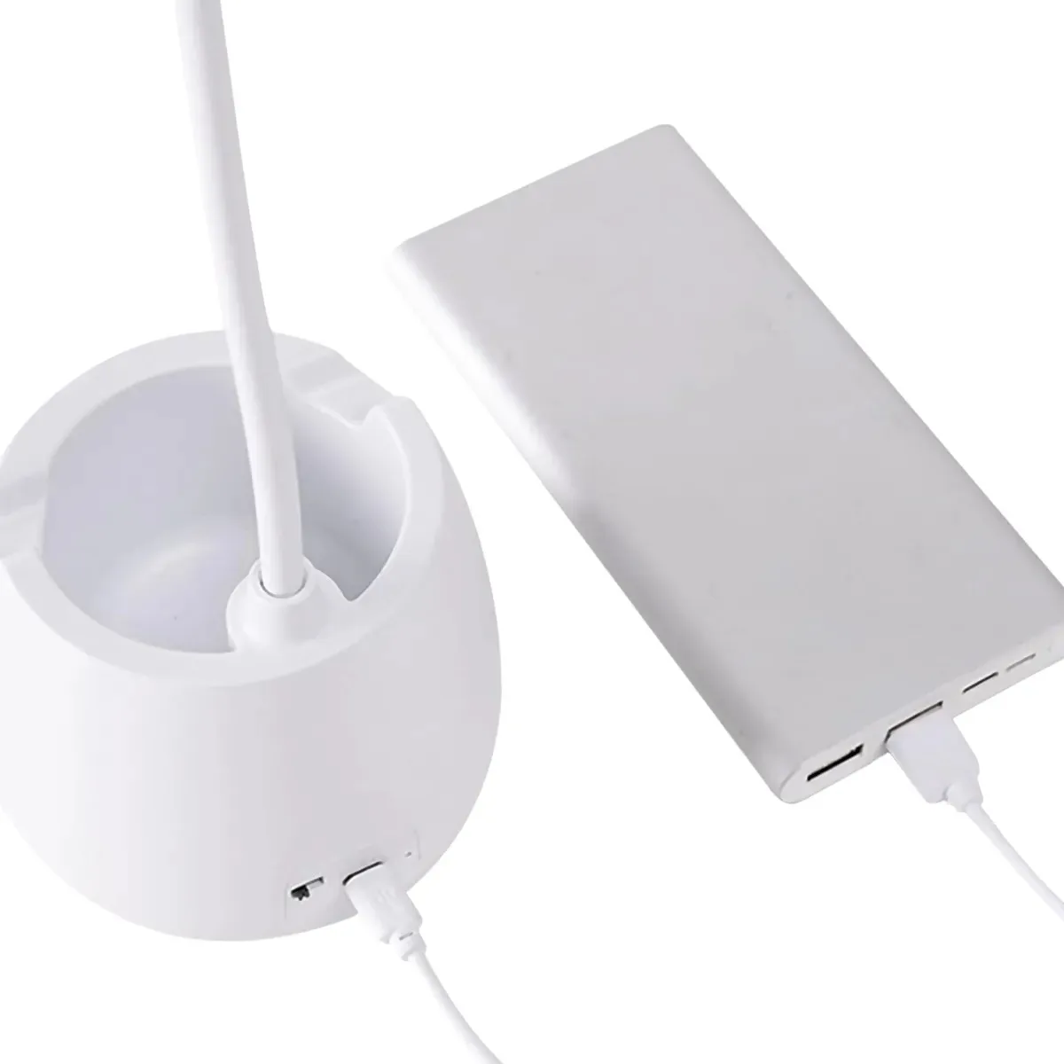 Combo X2 Lámpara Led Recargable Flexible Dakota Con Porta Lapiceros Y Soporte Para Celular, Velador De Escritorio Blanco