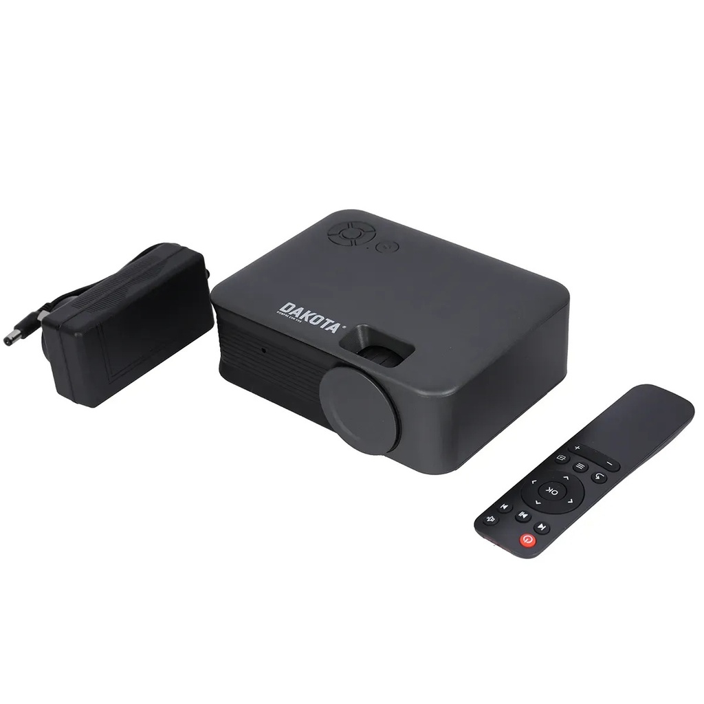 Combo Mini Proyector Portátil Dakota Full Hd 1080p Con Pantalla Proyector Eléctrica 120 Pulgadas Motorizada Control Remoto Cine En Casa Negro