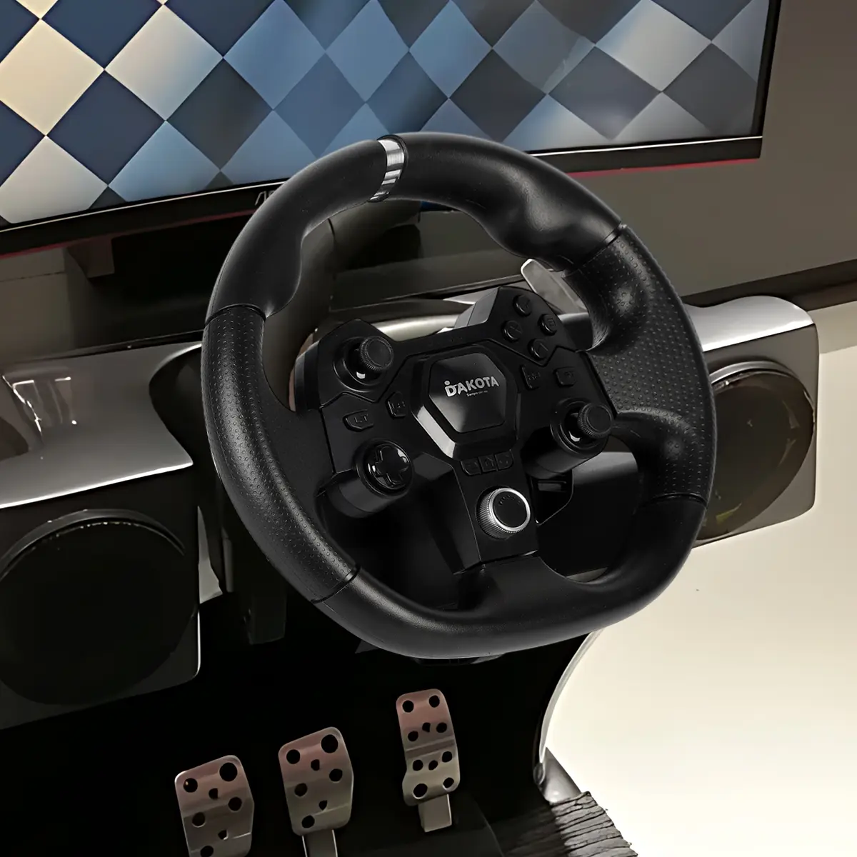 Volante Dakota Con Pedales Para Simulador Compatible Pc Ps Xbox Negro