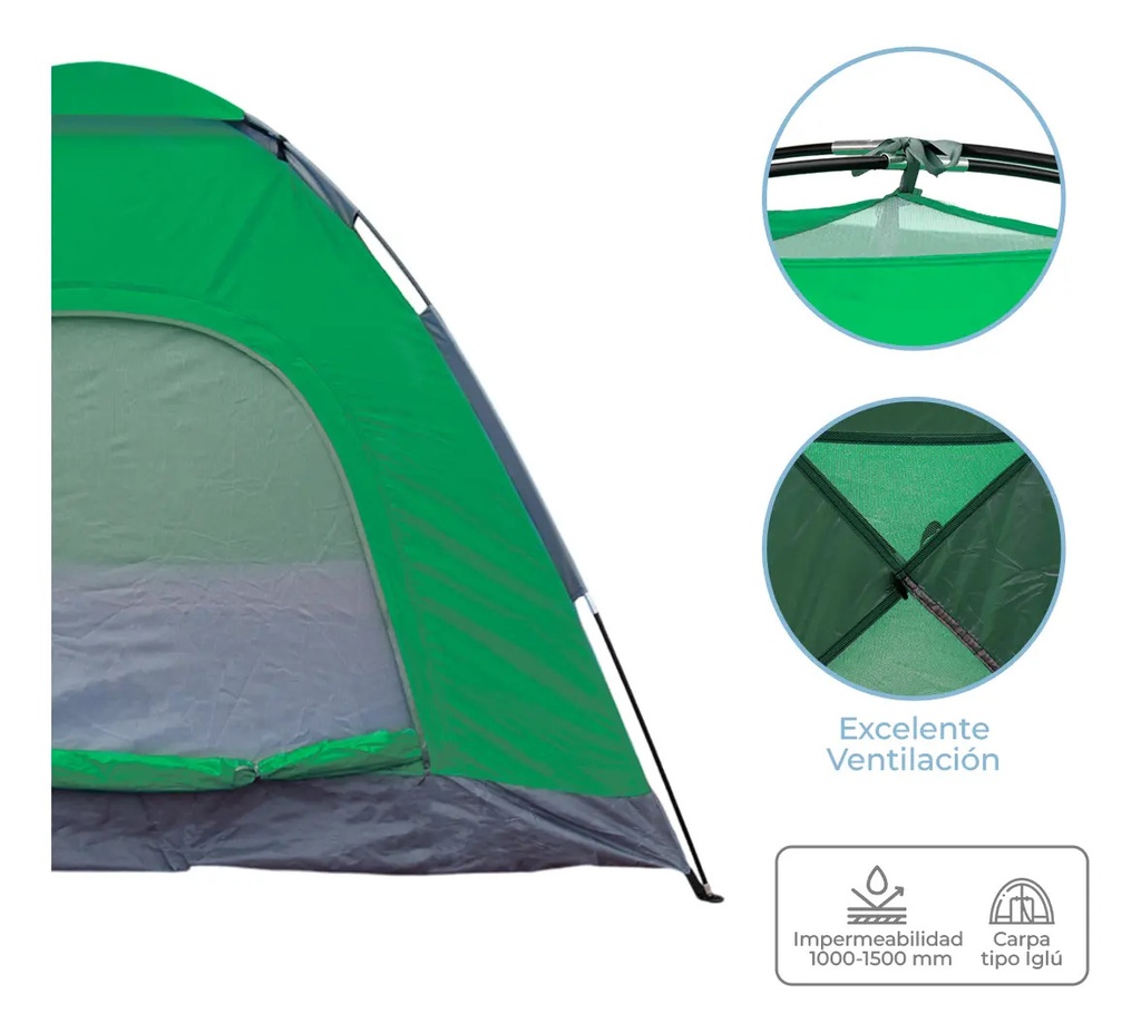 Carpa 4 Personas Dakota 200x200x135cm Color Verde
