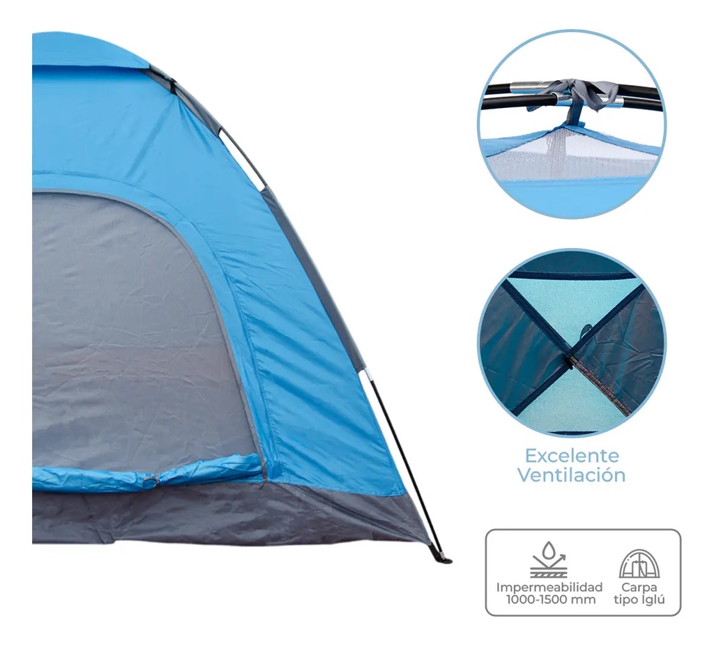 Carpa 4 Personas Dakota Automática 200x200x135cm Color Azul Celeste