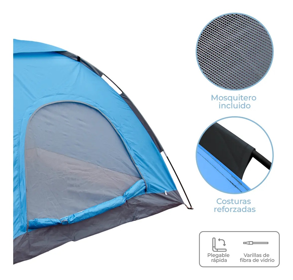 Carpa 4 Personas Dakota Automática 200x200x135cm Color Azul Celeste