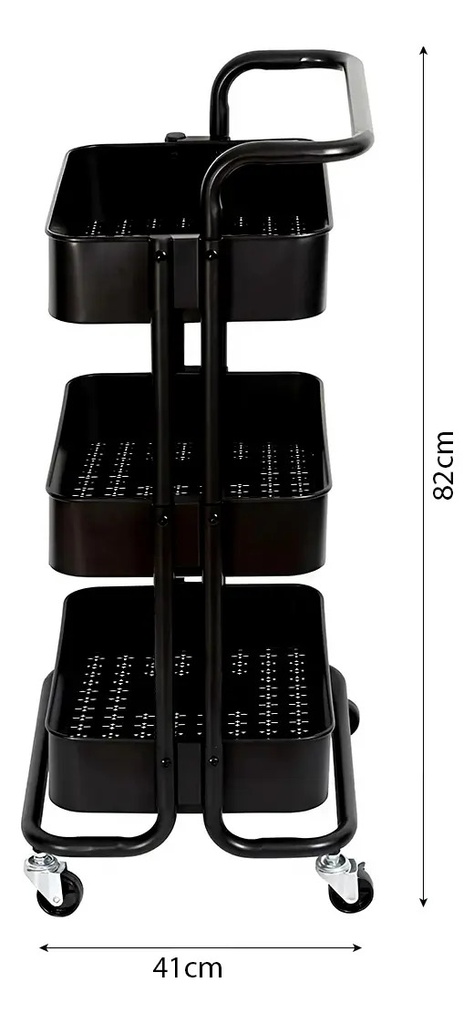 Carrito Organizador 3 Niveles Dakota Multiuso Estantería Con Ruedas Est003 Negro