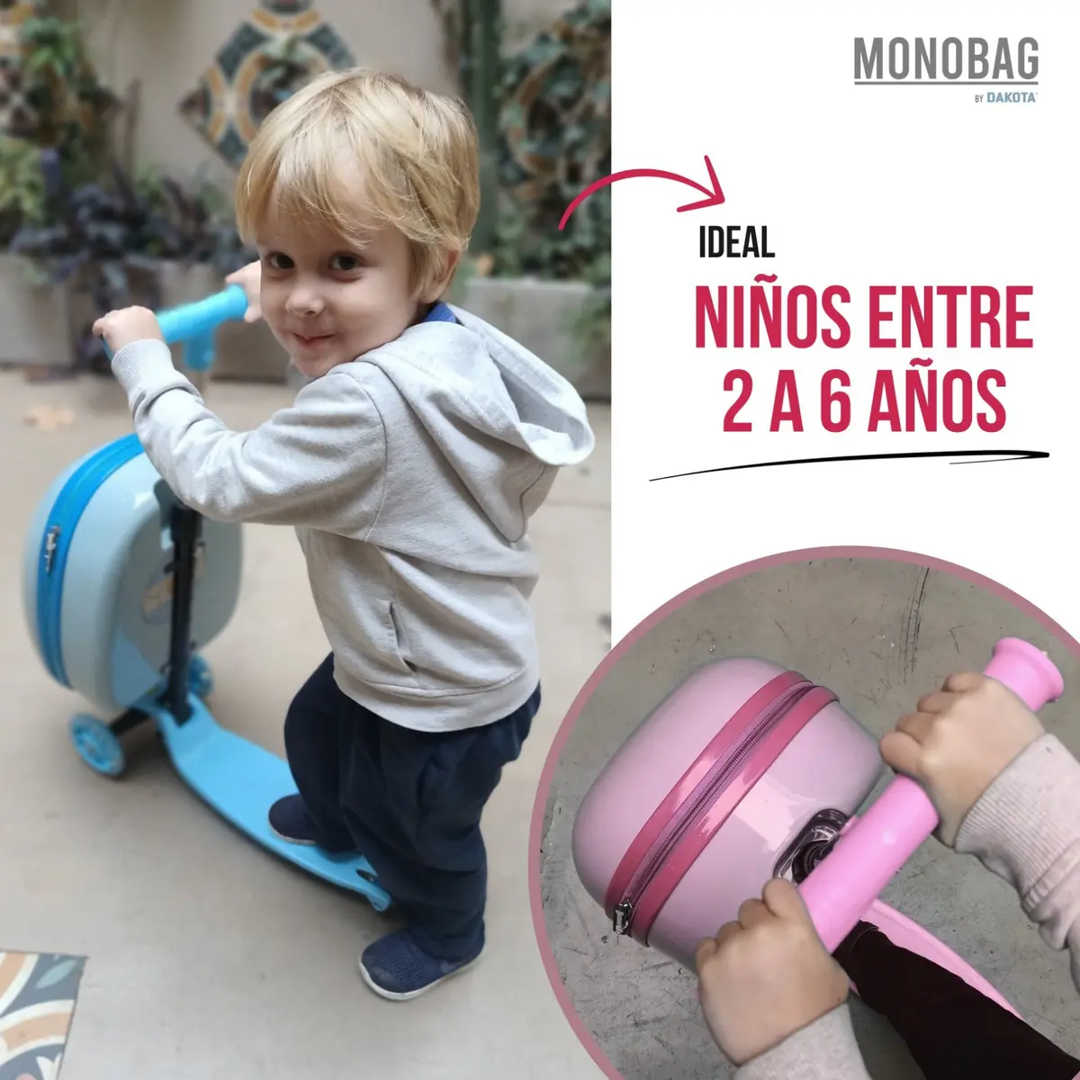 Mochila Con Ruedas Luz Led Monopatin Niños Monobag Valija Color Celeste Diseño De La Tela Globos