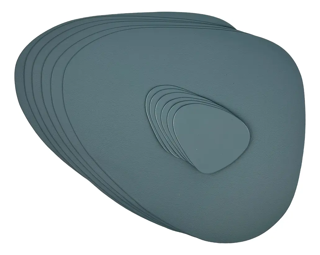 Set X 6 Individuales + 6 Posavasos De Mesa Dakota Porta Cubierto De Mesa Pvc Deco Lavable Color Azul Liso