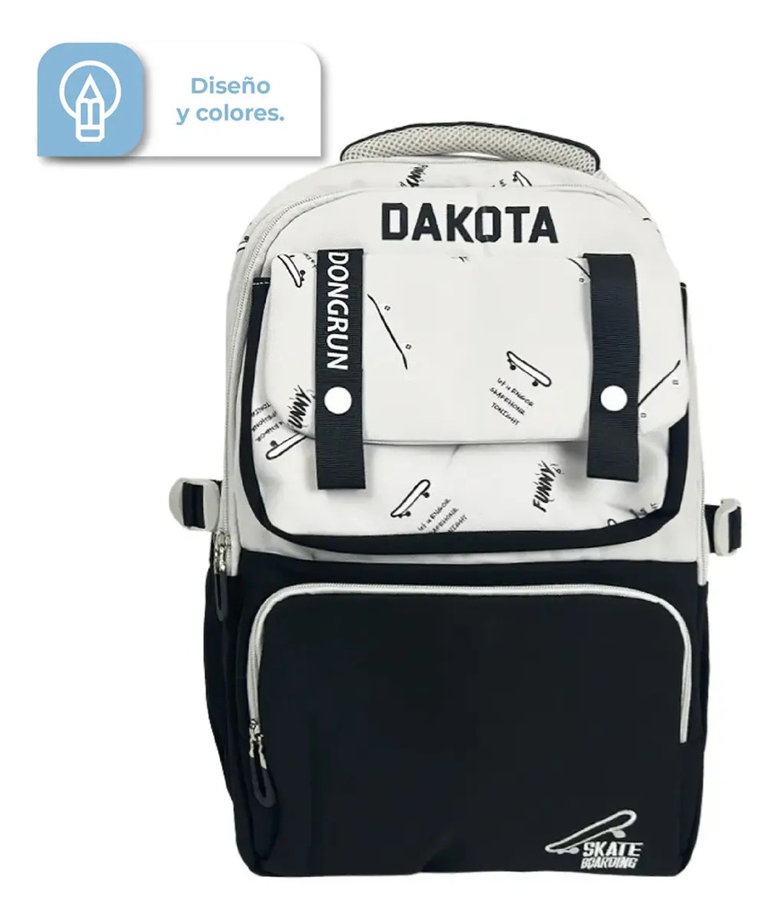 Mochila Urbana Dakota Con Cierre Reforzado Compartimentos Bolsillo Frontal Gris Con Negro Liso