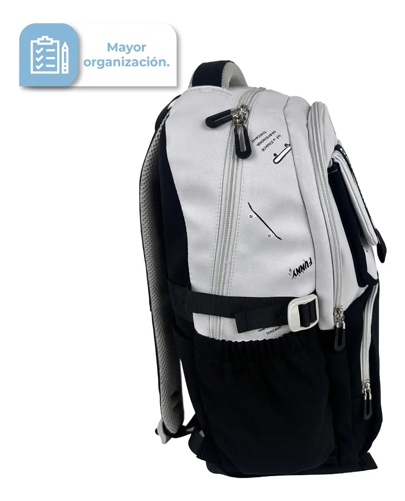Mochila Urbana Dakota Con Cierre Reforzado Compartimentos Bolsillo Frontal Gris Con Negro Liso