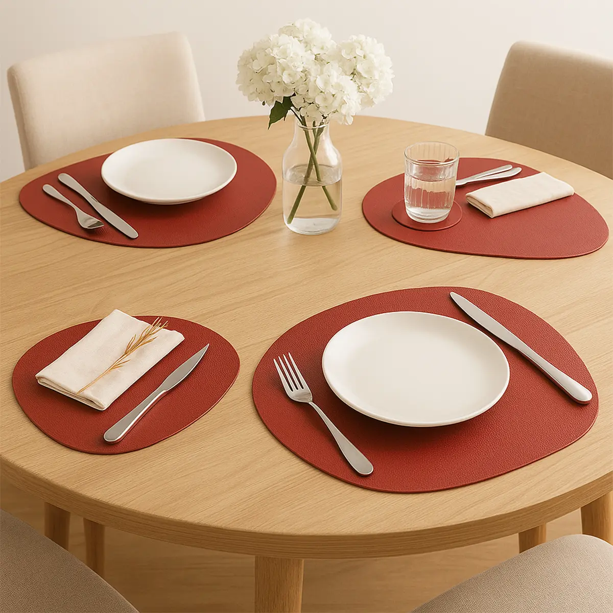 Combo Set X 6 Individuales + 6 Posavasos De Mesa Dakota Porta Cubierto Pvc Deco Lavable Color Rojo Liso