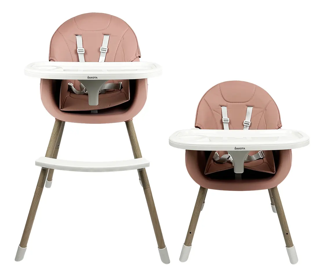 Silla Alta Para Bebé Dakota Seguridad Arnés 5 Puntos Patas De Caño Imitación Madera Color Rosa