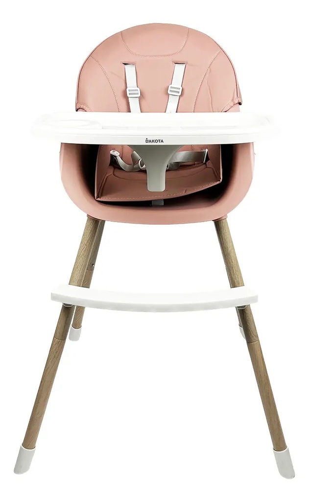 Silla Alta Para Bebé Dakota Seguridad Arnés 5 Puntos Patas De Caño Imitación Madera Color Rosa
