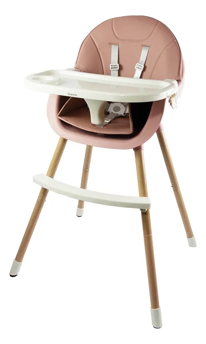 Silla Alta Para Bebé Dakota Seguridad Arnés 5 Puntos Patas De Caño Imitación Madera Color Rosa
