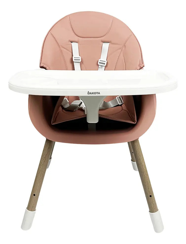 Silla Alta Para Bebé Dakota Seguridad Arnés 5 Puntos Patas De Caño Imitación Madera Color Rosa