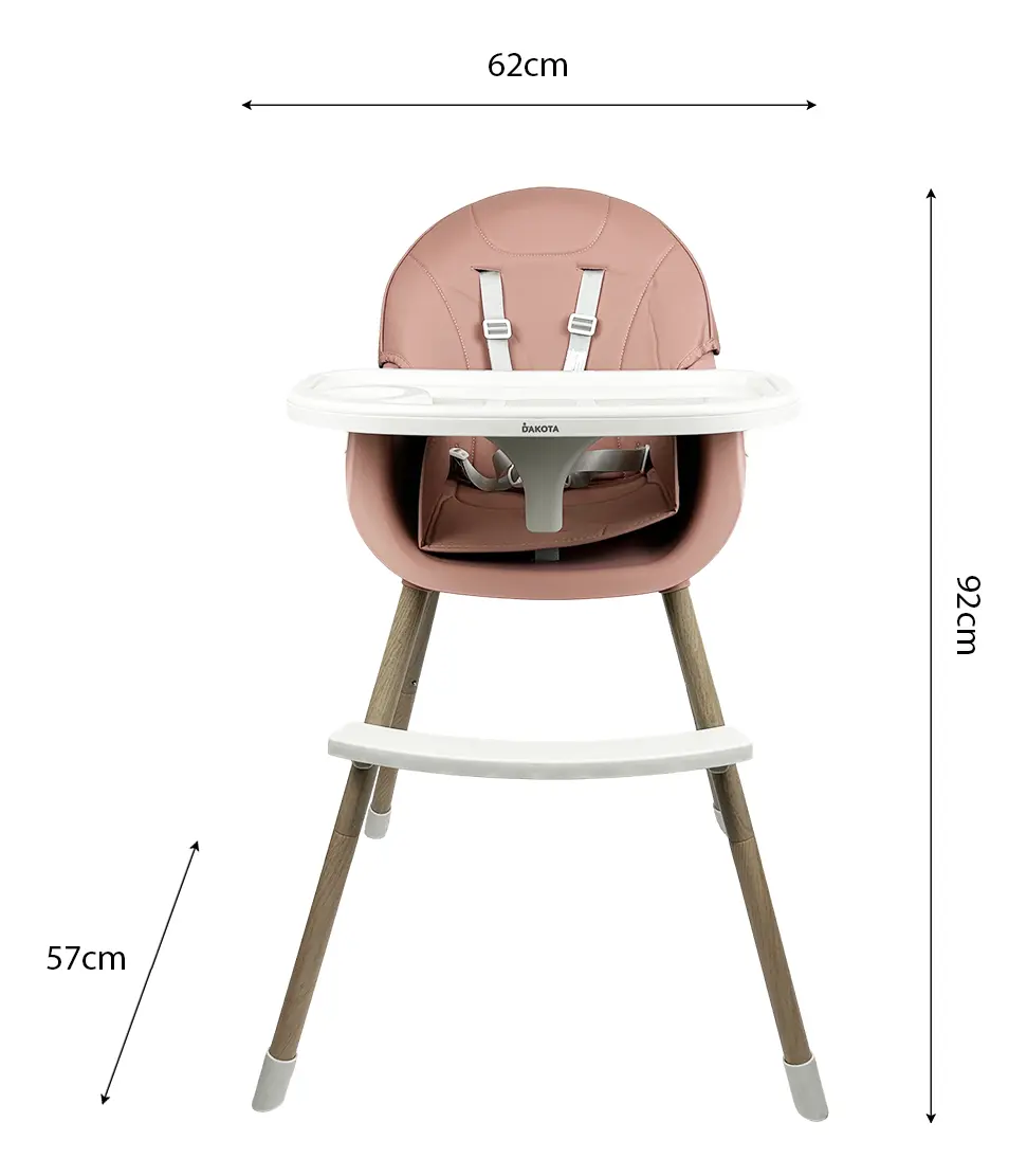 Silla Alta Para Bebé Dakota Seguridad Arnés 5 Puntos Patas De Caño Imitación Madera Color Rosa