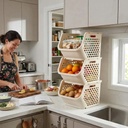 Combo X 3 Canasto Organizador Apilable Dakota Plástico Encastrable Multiuso Beige