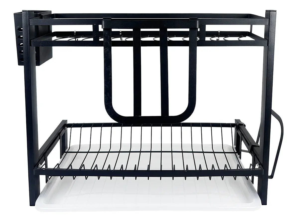 Escurridor De Platos Dakota 2 Niveles Para 16 Platos Acero Negro Mate