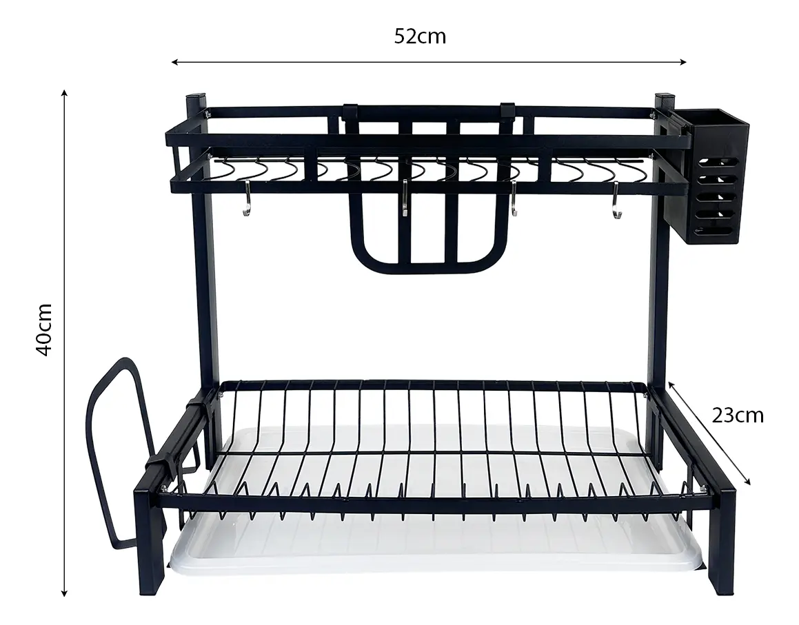 Escurridor De Platos Dakota 2 Niveles Para 16 Platos Acero Negro Mate