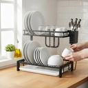 Escurridor De Platos Dakota 2 Niveles Para 16 Platos Acero Negro Mate