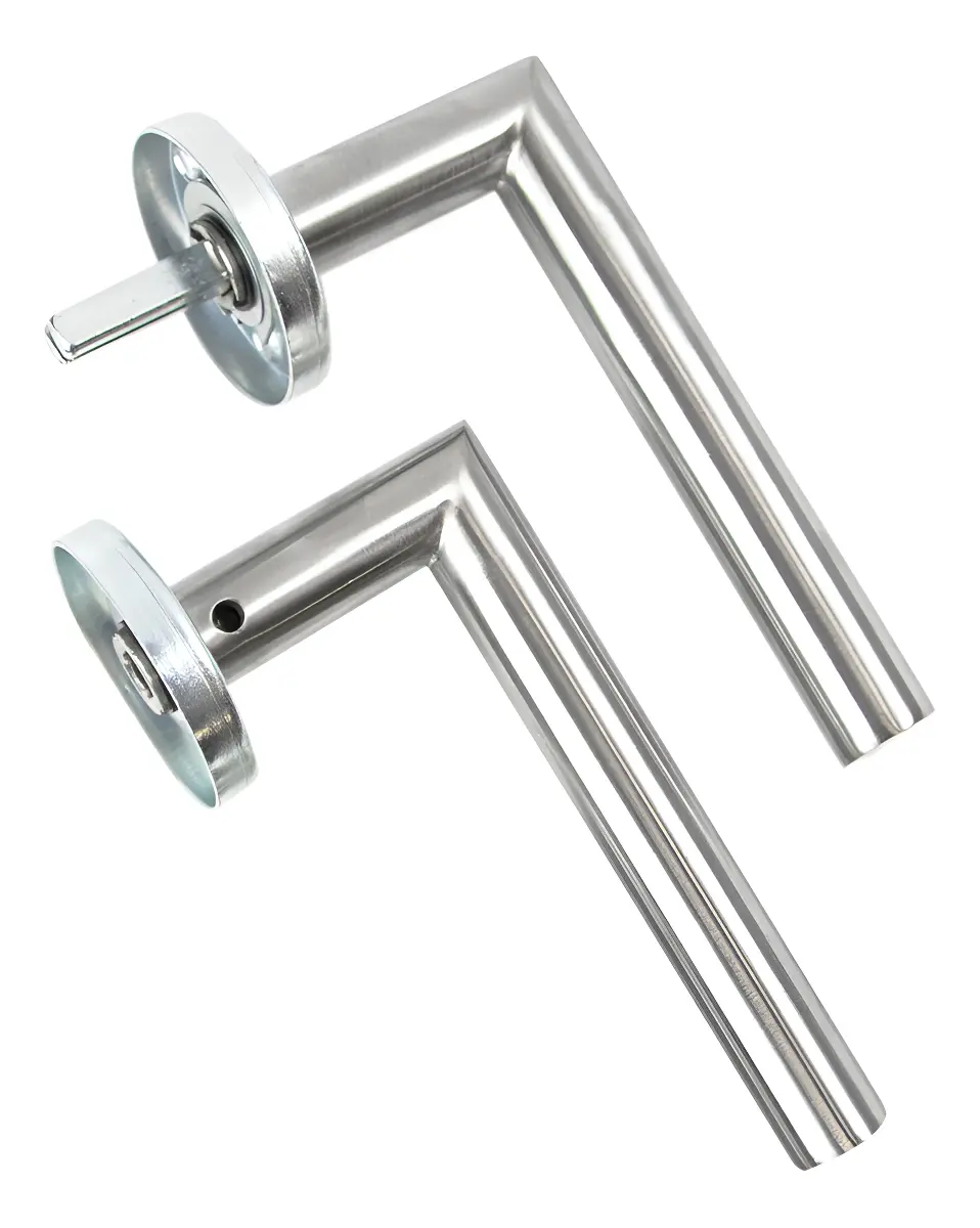Manijas Picaporte Recto Dakota Acero Inoxidable Cromado Derecha E Izquierda + Accesorios Fijación Gris Oscuro
