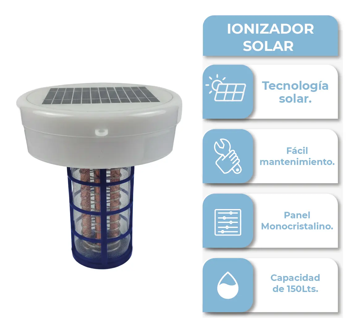Ionizador Solar Para Pileta Dakota 150000 Litros Anti Sarro Algicida Ahorro Cloro