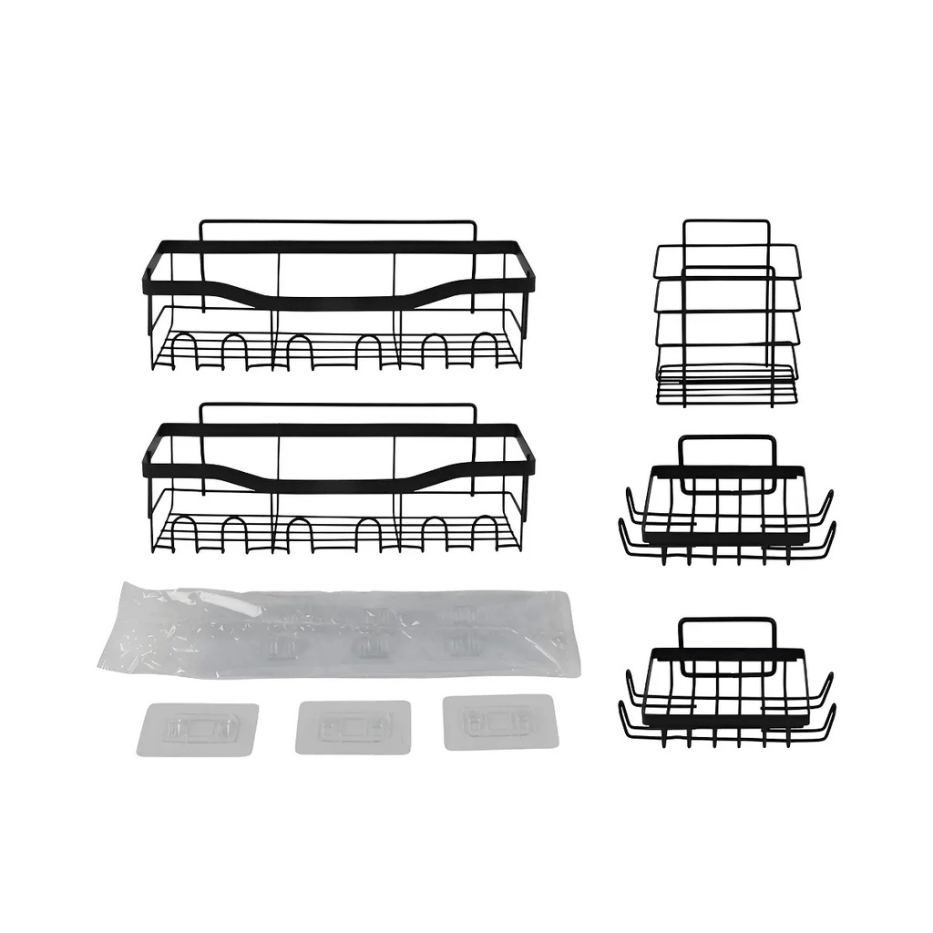 Set X5 Organizador Ducha Dakota Estantes Repisa Para Baño Con Adhesivo Negroo