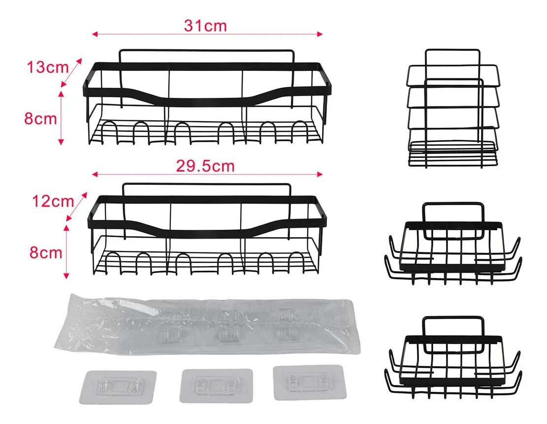 Set X5 Organizador Ducha Dakota Estantes Repisa Para Baño Con Adhesivo Negroo