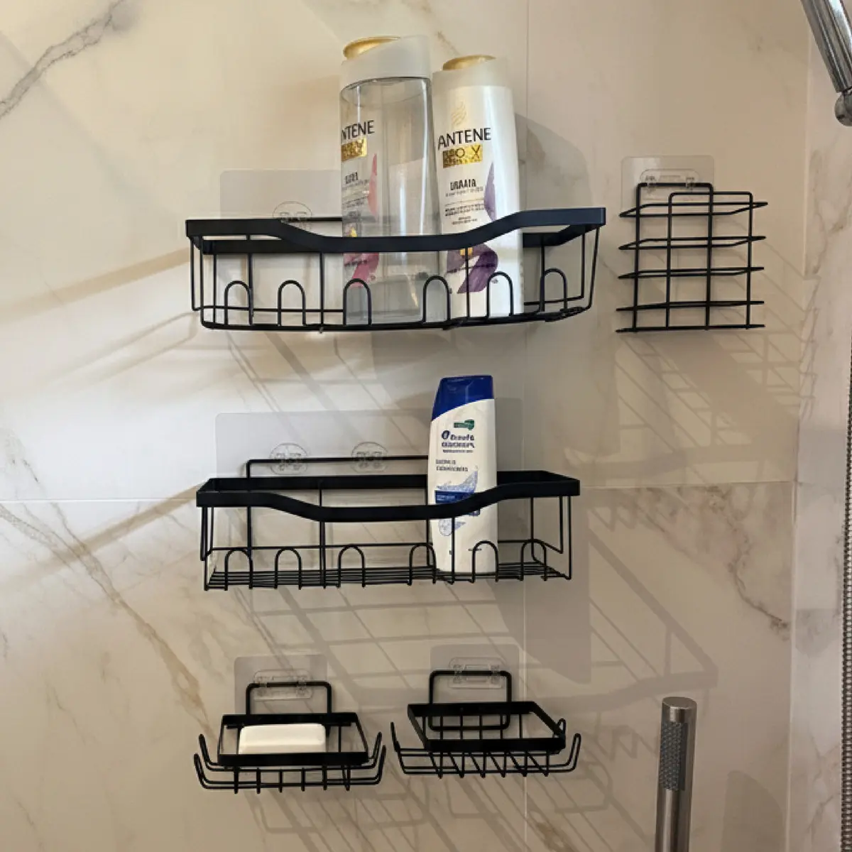 Set X5 Organizador Ducha Dakota Estantes Repisa Para Baño Con Adhesivo Negroo