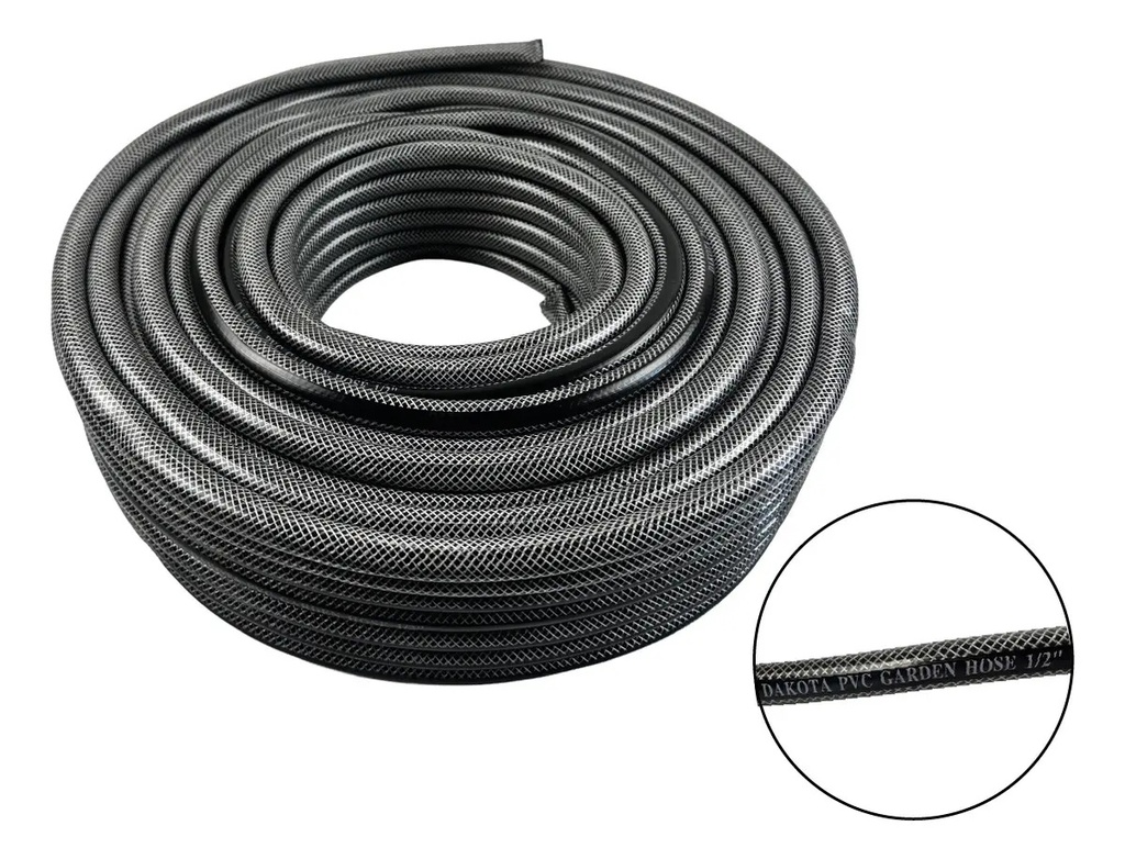 Manguera De Riego 50 Mts. Dakota Flexible 1/2  Diámetro Presión Reforzada Negro