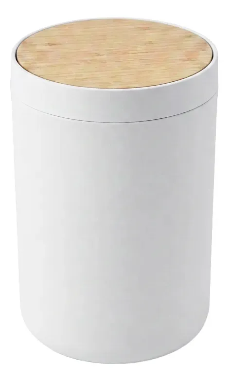 Set Accesorios De Baño Blanco 6 Piezas Con Bambú Cesto De Residuos Dispenser Jabonera Vaso Porta Cepillos Escobilla Moderno Organizador Baño Completo