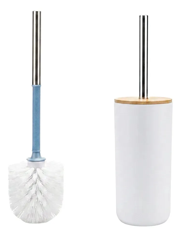 Set Accesorios De Baño Blanco 6 Piezas Con Bambú Cesto De Residuos Dispenser Jabonera Vaso Porta Cepillos Escobilla Moderno Organizador Baño Completo